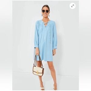 Pomander Place Baby Blue Robbie Dress long sleeve lace up strappy Scandi girl